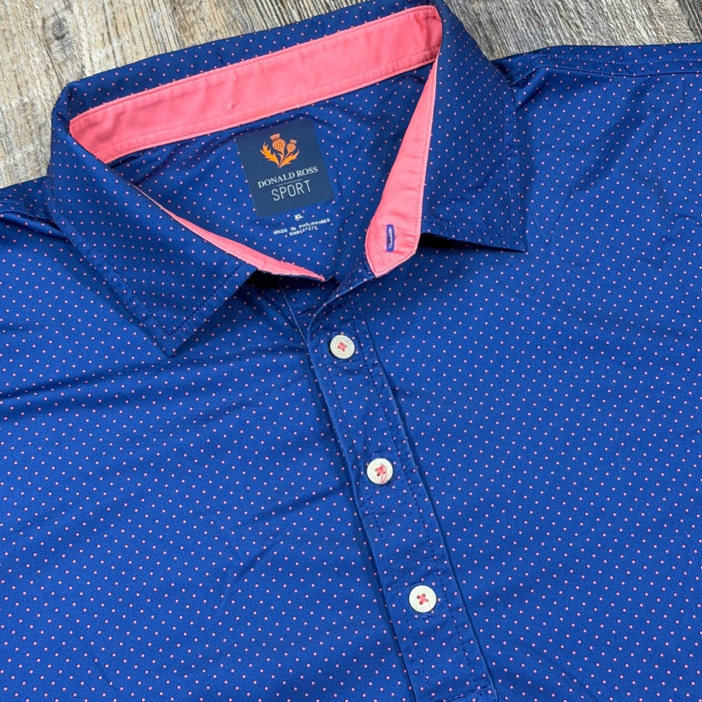 Donald Ross Sport Polo Shirt Mens XL Blue Pink Micro Dot Performance Stretch